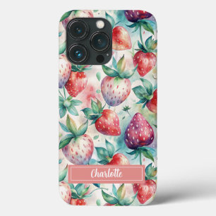 Custom Watercolor Fresh Strawberries iPhone 13 Pro Case