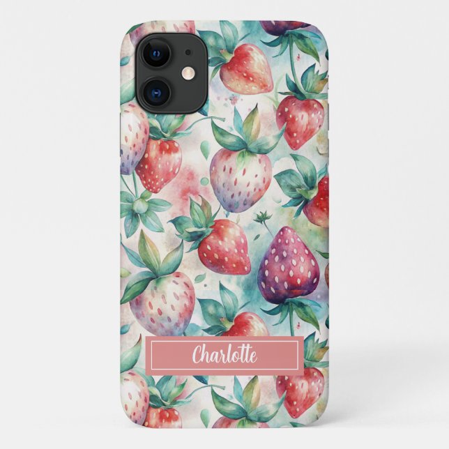 Custom Watercolor Fresh Strawberries Case-Mate iPhone Case (Back)