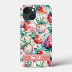 Custom Watercolor Fresh Strawberries iPhone 13 Mini Case