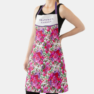 Custom Watercolor Fuchsia Blooms Apron