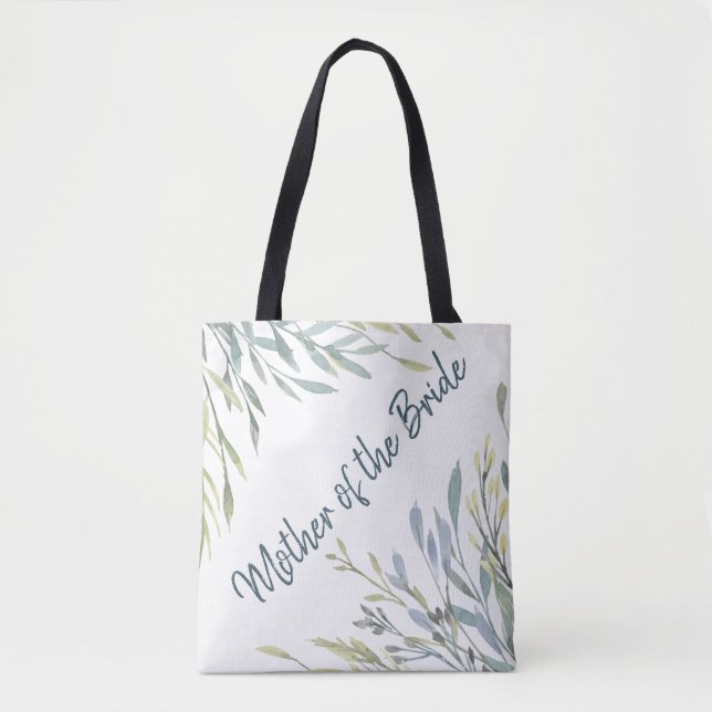 Custom Watercolor Greenery Mother of the Bride Tote Bag (Front)