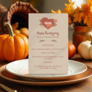 Custom Watercolor Heart Thanksgiving Menu