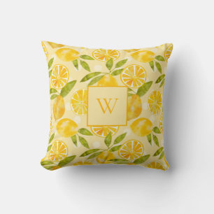 Custom Watercolor Lemon Slice Yellow Summer Throw Pillow