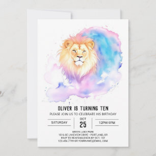 Custom Watercolor Lion Birthday Invitation