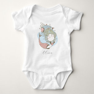 Custom Watercolor Mermaid Personalized Girl Baby Bodysuit