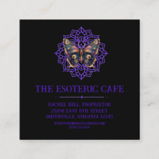 Custom Watercolor Moth Mandala Square Business Card