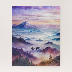 Custom Watercolor Mountain Mist Landscape Jigsaw Puzzle
