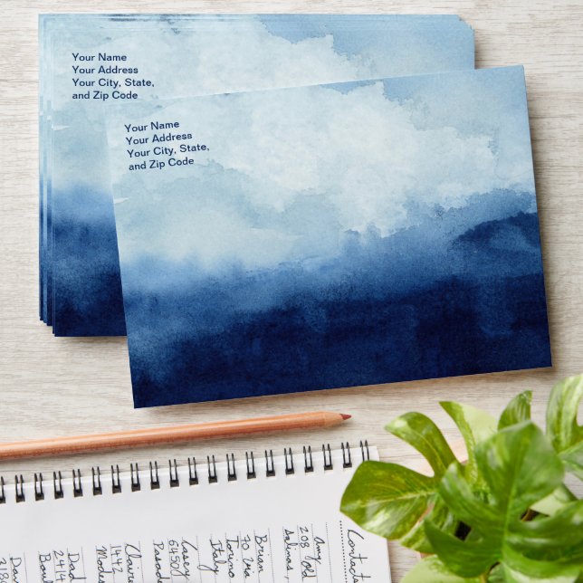 Custom Watercolor Navy Blue Invitation Envelopes (Stacked)