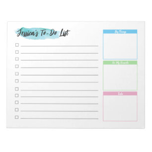 Custom Watercolor Personalized To do list  Notepad