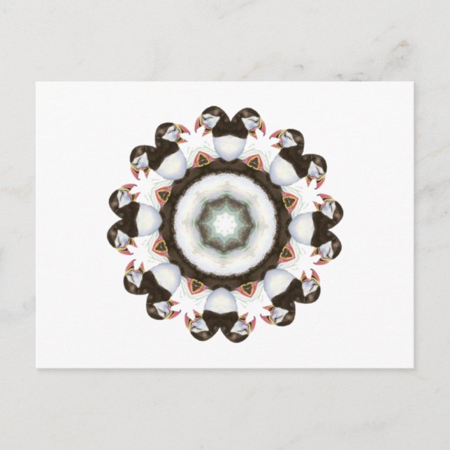 Custom Watercolor Puffin Mandala Bird Nature Postcard (Front)