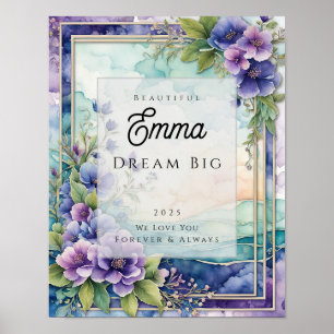 Custom Watercolor Purple Floral Frame Poster