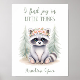 Custom Watercolor Raccoon Woodland Animal Nursery Poster