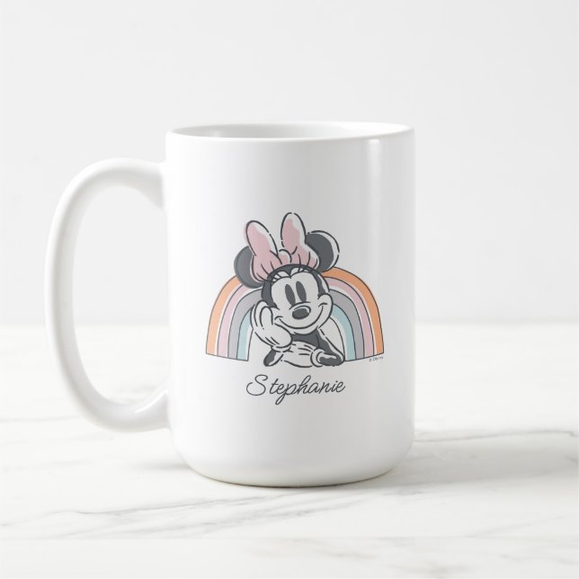 Custom Watercolor Rainbow Minnie Mouse Coffee Mug (Left)