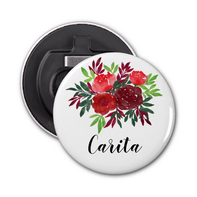 Custom Watercolor Roses Bottle Opener (Front)