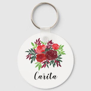 Custom Watercolor Roses Button Keychain