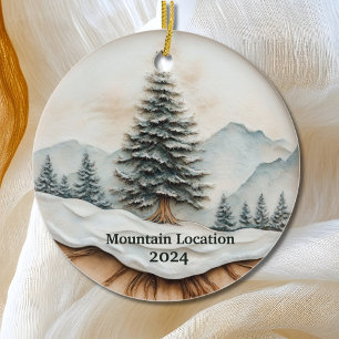 Custom Watercolor Rustic Mountain  Ceramic Ornament