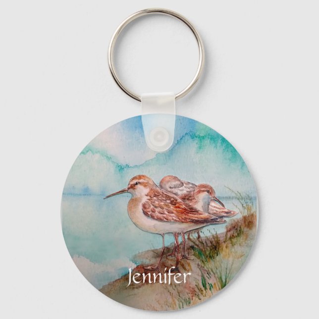 Custom Watercolor Sandpiper Shore Beach Bird Art  Keychain (Front)