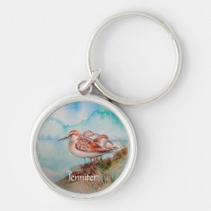 Custom Watercolor Sandpiper Shore Beach Bird Art Keychain