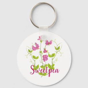 Custom Watercolor Sweet Pea, Garden Flower Keychain