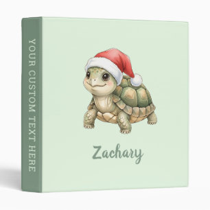 Custom Watercolor Tortoise with Santa Hat Binder