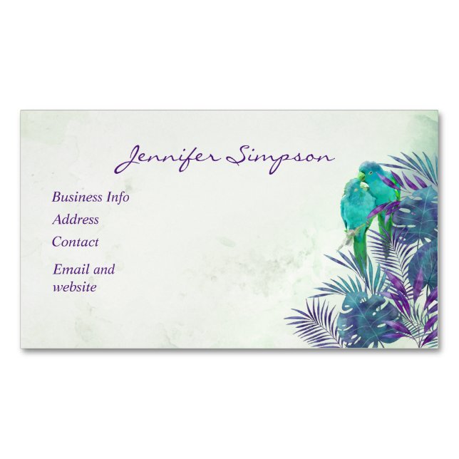 Custom  Watercolor Tropical Parrot Business Busine Magnetic Business Card (Front)