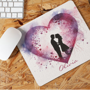 Custom Watercolor Valentine's Day Couple In Love Mouse Pad