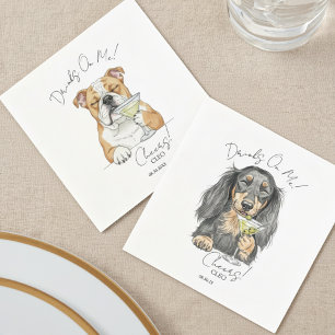Custom Watercolor Wedding Dog Drinks On Me Napkin