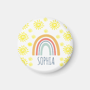Custom Watercolor Whimsical Boho Rainbow and Sun Magnet