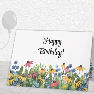 Custom, Watercolor Wildflowers Happy Birthday Card