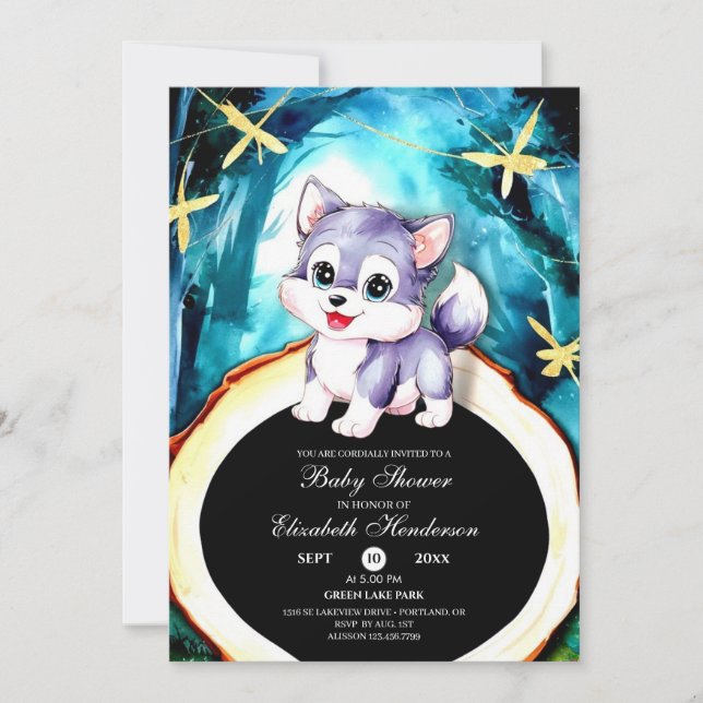 Custom Watercolor Wolf Baby Shower Invitation (Front)