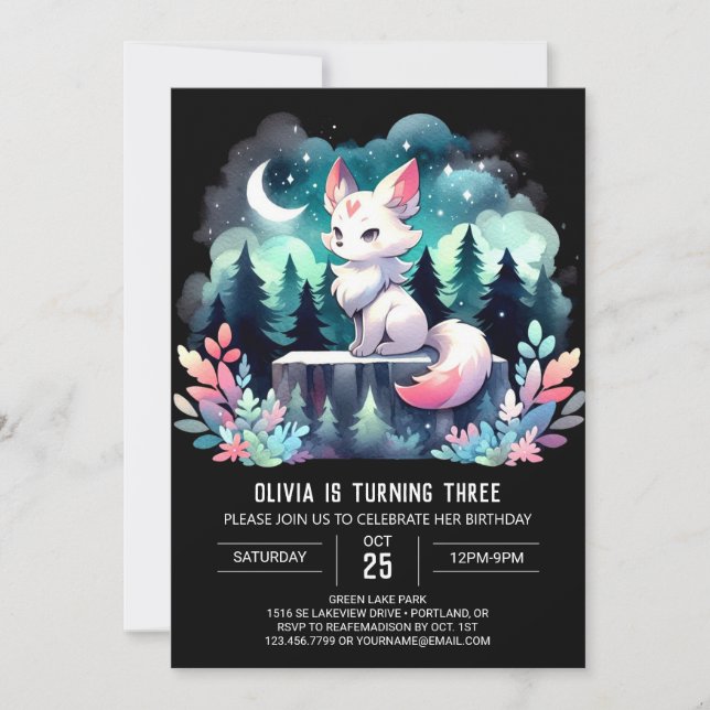 Custom Watercolor Wolf Birthday Invitation (Front)