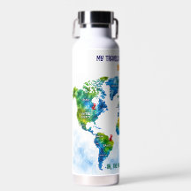 Custom Watercolor World Map Stainless Steel Water