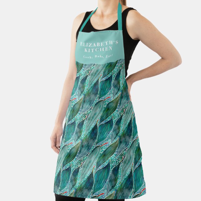 Custom Watercolour Eucalyptus Blue River Leaves  Apron (Insitu)