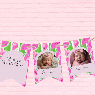 Custom Watermelon 1st Birthday 12 Photo Bunting Flags