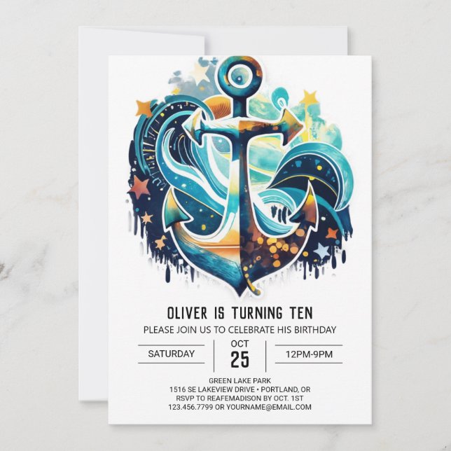 Custom Waves Blue Ocean Birthday Invitation (Front)