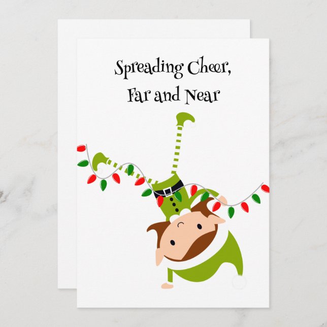 Custom Waving Elf QR Code Holiday Greeting Card (Front/Back)