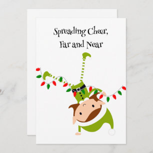 Custom Waving Elf QR Code Holiday Greeting Card