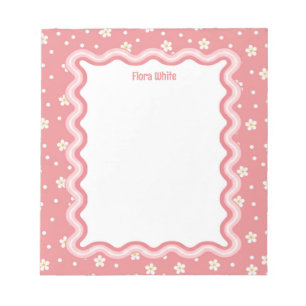 Custom Wavy Border Kawaii Flowers Personalized Notepad