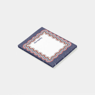 Custom Wavy Border Red White Blue: Personalized Post-it Notes