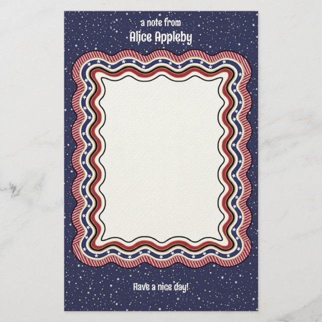 Custom Wavy Border Red White Blue: Personalized Stationery (Front)