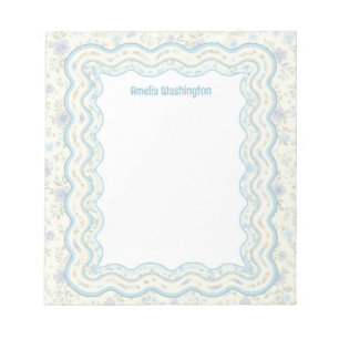 Custom Wavy Border Vintage Floral Personalized Notepad