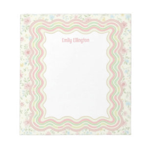 Custom Wavy Border Vintage Flowers Personalized Notepad