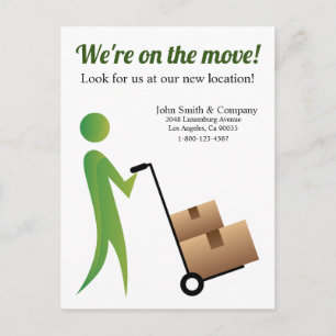 Custom We Are Moving Stick Figure with Hand Cart Postcard