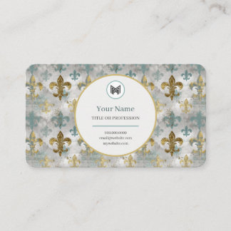 CUSTOM Weathered Fleur de Lis | Aqua Blue & Gold Business Card