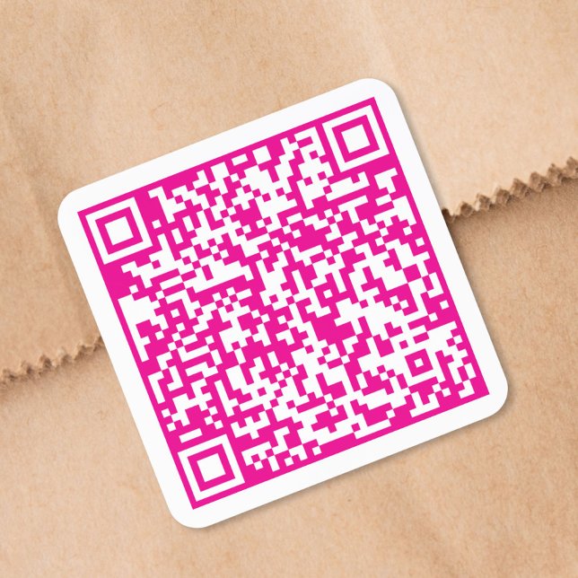 Custom Website QR Code Hot Pink Square Sticker (Custom Website QR Code Hot Pink Stickers Roll)