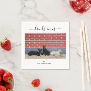Custom Wedding 3 Dogs Drinks on Us Pet Fun Photo Napkin