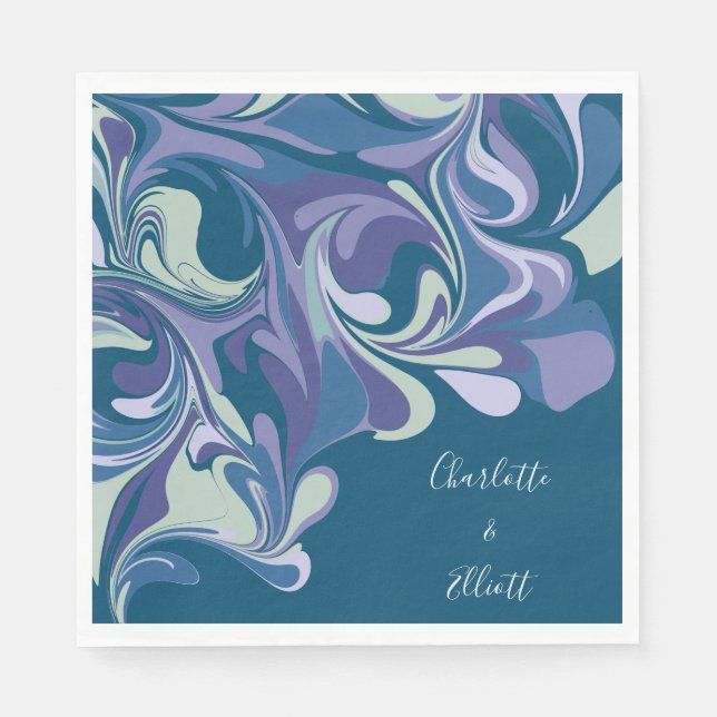 Custom Wedding Abstract Blue Purple Marble Elegant Napkin (Front)