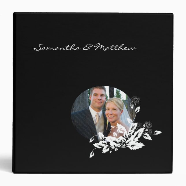 Custom Wedding Album Binder Black Floral Frame (Front)