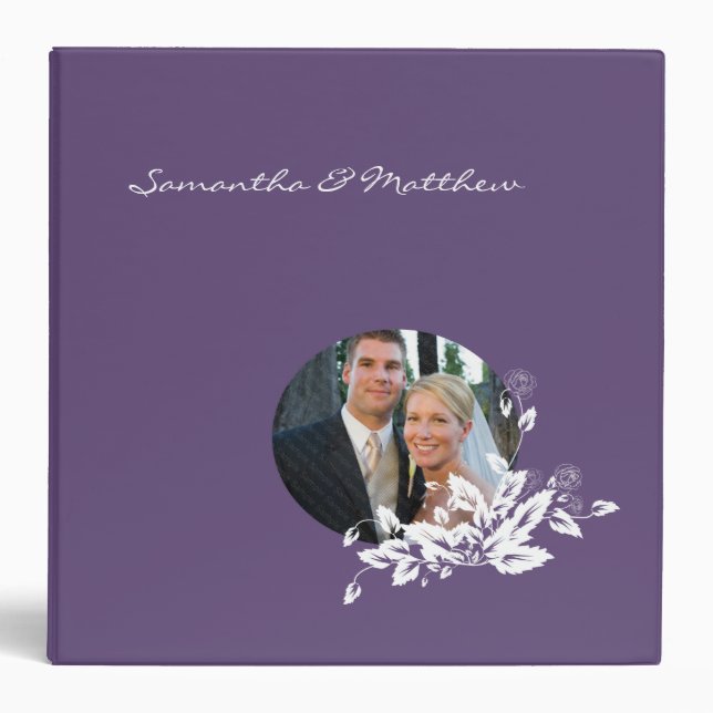 Custom Wedding Album Binder Purple Floral Frame (Front)