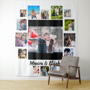 Custom Wedding Anniversary 15 Photo Collage Tapestry
